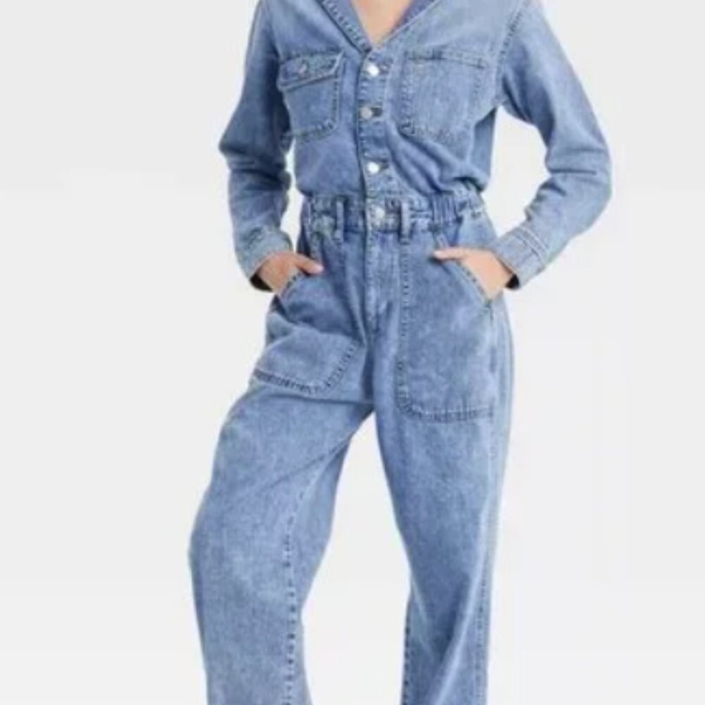 NWT - Women's Long Sleeve Utility Baggy Denim Jumpsuit - Universal ThreaT